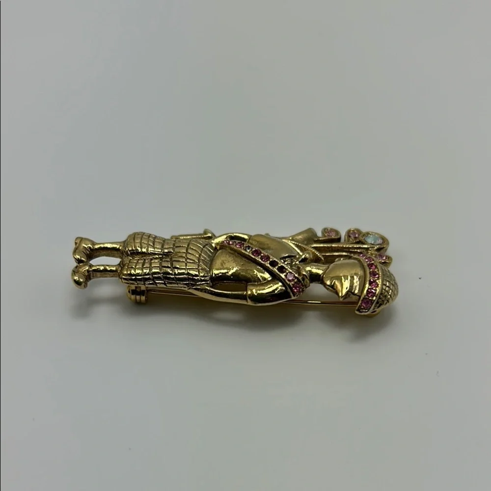 Vintage Lady golfer Gold Rhinestone Pin Brooch Women's Golf Jewelry Elegant